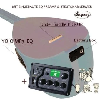 2715 Pro Baglama Saz Kurzhals 41K Akustik oder Auswahl mit EQ Preamp Beyaz